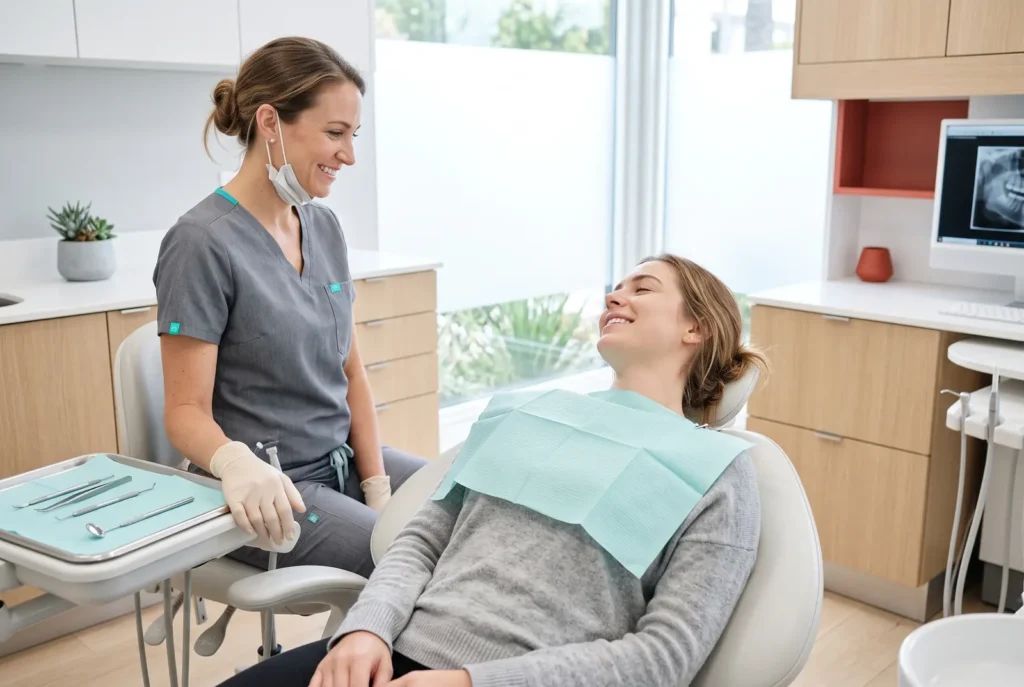 Relieved patient reclining in a bright Los Angeles dental chair after same-day toothache treatment